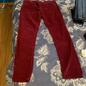Lauren Conrad, maroon skinny jeans-velvet material